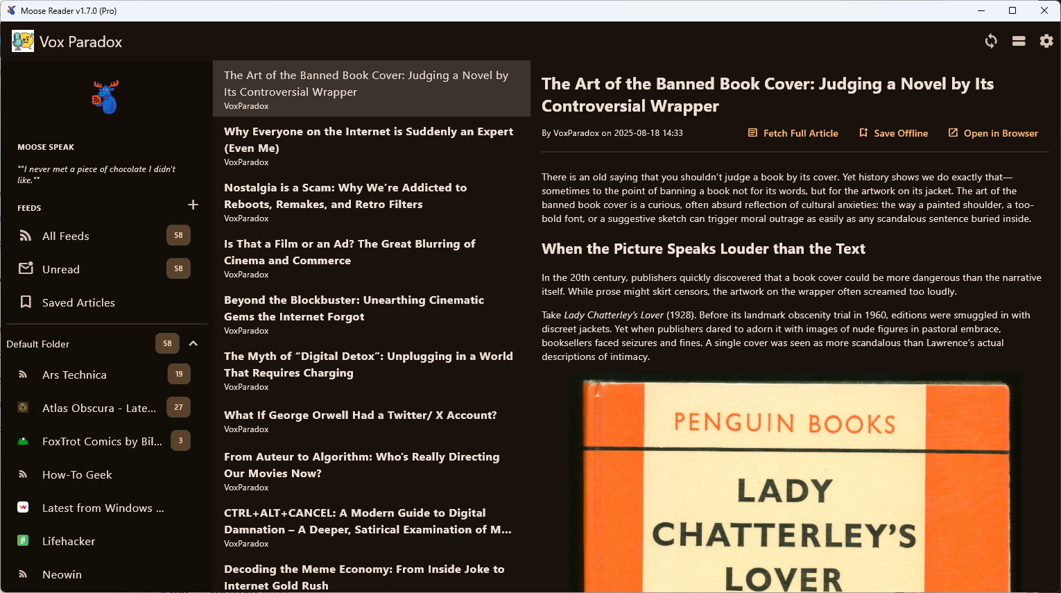 Moose Reader in Dark Mode