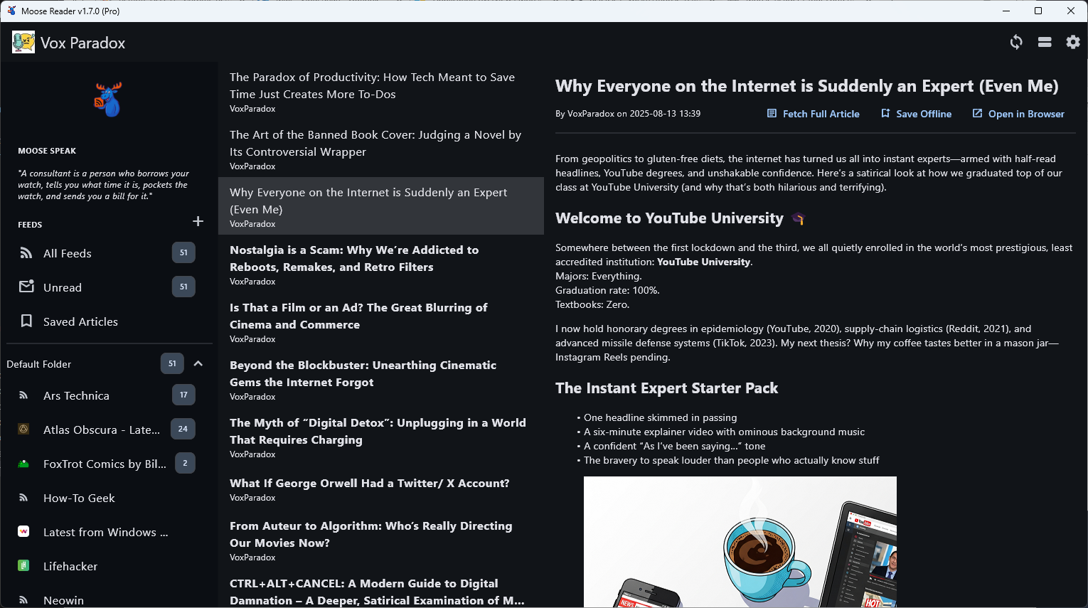 Moose Reader settings dialog
