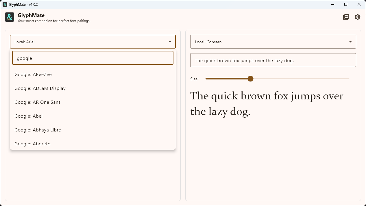 Glyphmate dropdown search