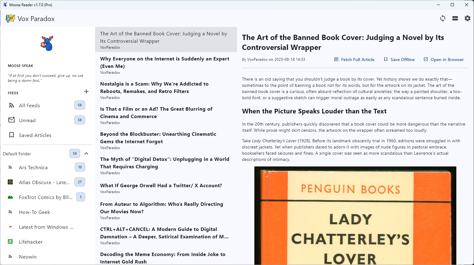 Moose Reader main window